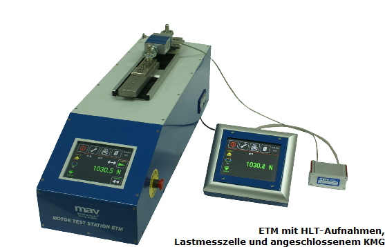 Aufbau während der Kalibrierung: ETM, KMG und Lastmesszelle
